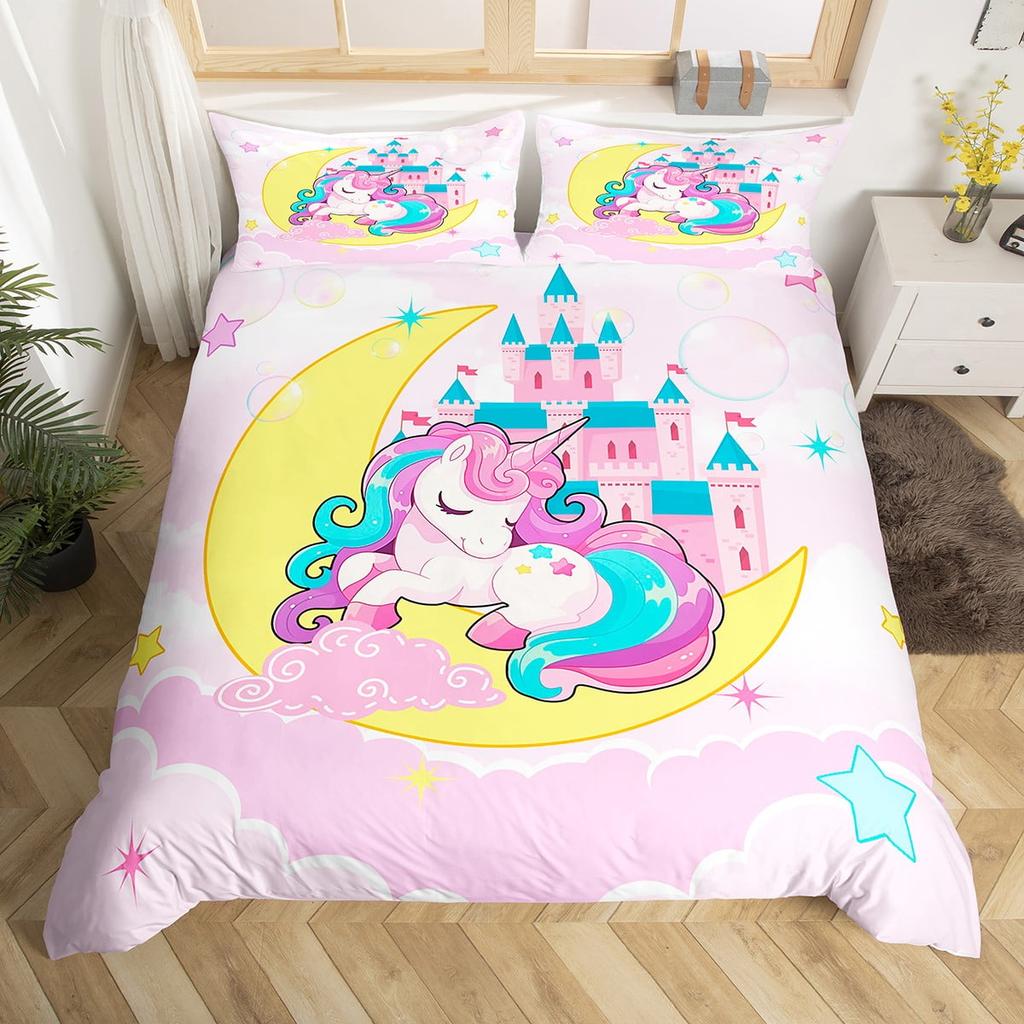 Comforter Unicorn Queen Pink Flowers Bedding Set For Kids Girls Bedroomromantic Sparkle Galaxy Stars Comforter Unicorn