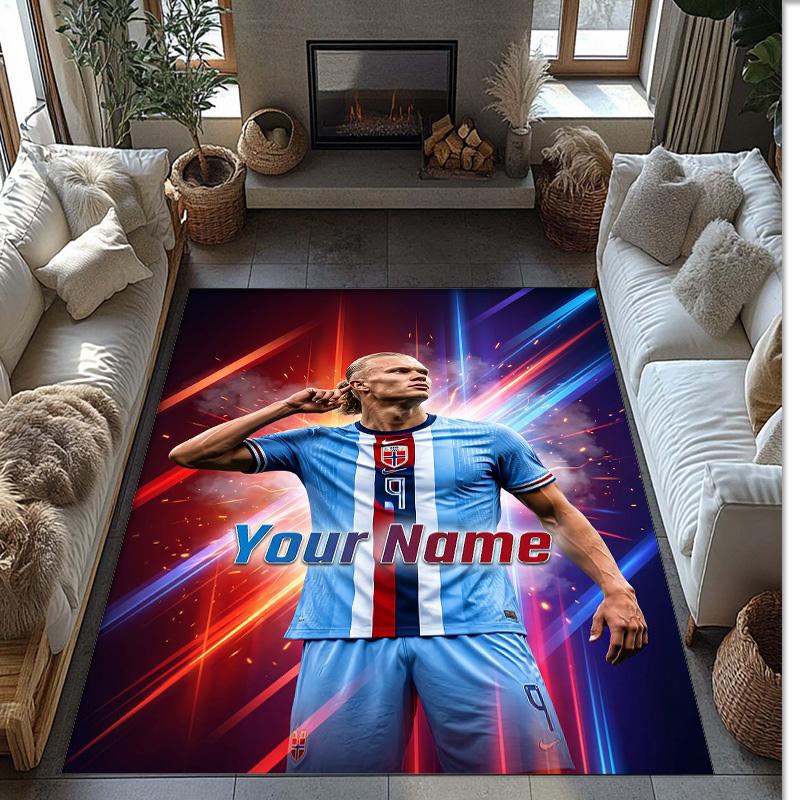 Erling Haaland Printed Crystal Velvet Rug Non‑Slip Crystal Velvet Carpet For Sofa Bedroom Indoor Home Decoration