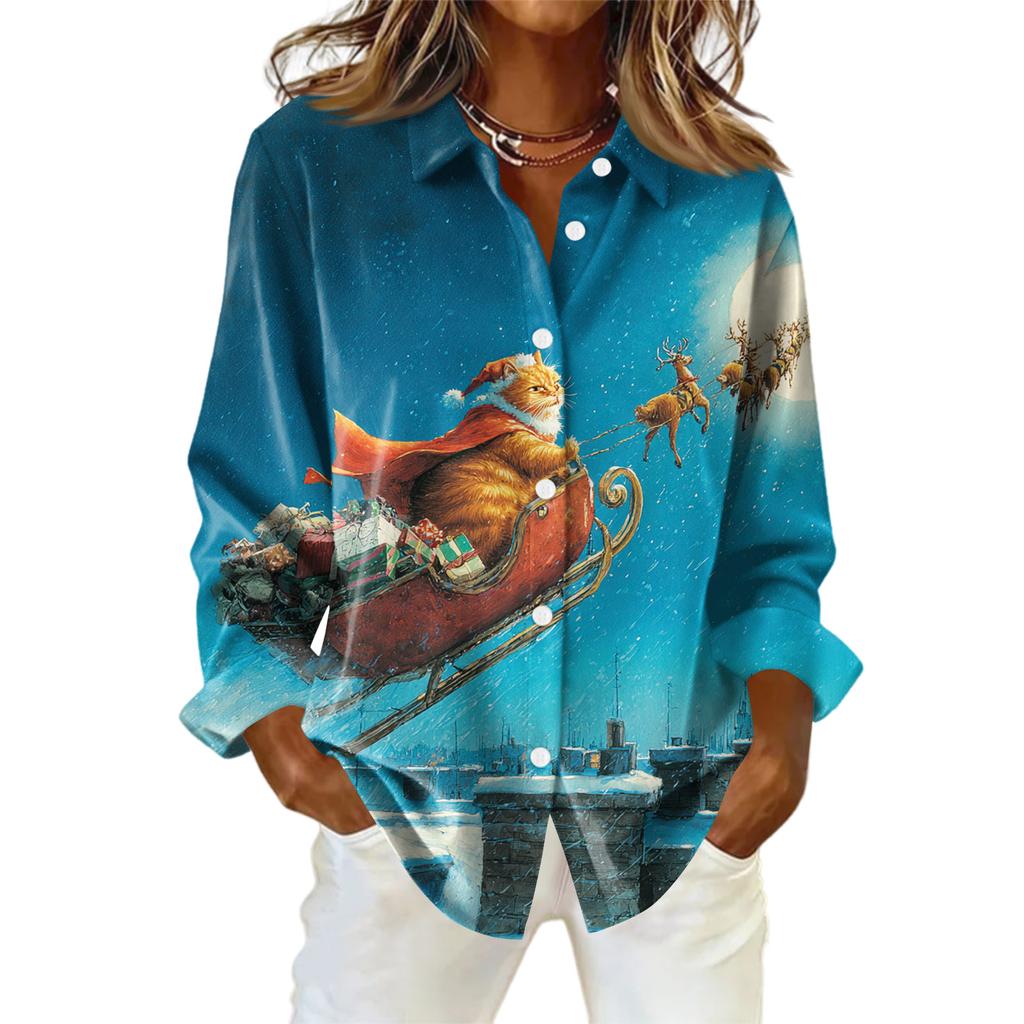 Dameskjorte med blomsterprintknapper, langermet avslappet vanlig skjorte bluser avslappet plussstørrelse basic topper