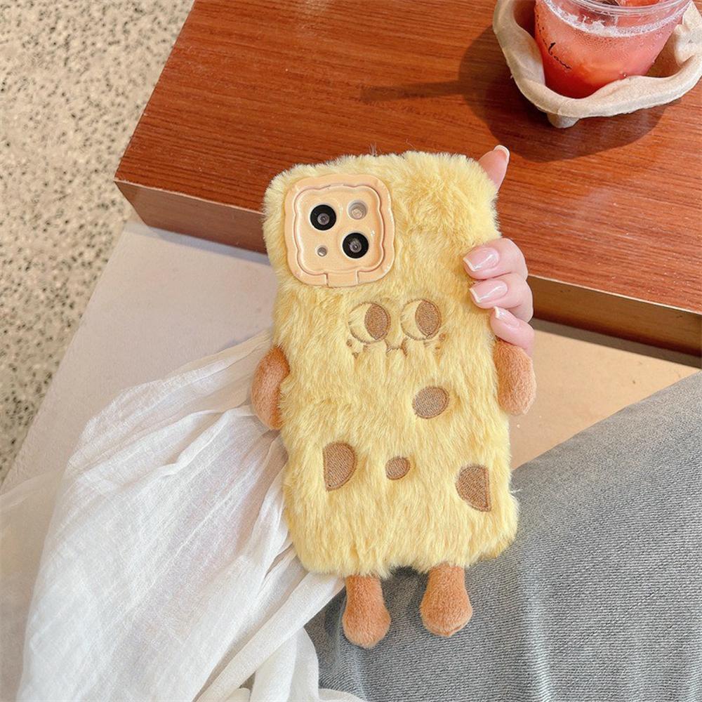 

For iPhone 14 Case Invisible Lens Kickstand Cartoon Plush Phone Cover A