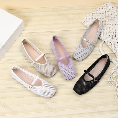 Women Ballet Falts Shoes 2026 Mesh New Breathable Casual Comfortable Hollow Out Mary Jane Summer High Quality Women's Shoes