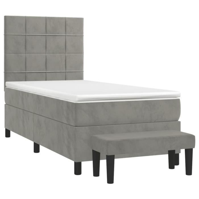 3137809 vidaXL Divan-lit Et Matelas Gris Clair 80x200 Cm Velours