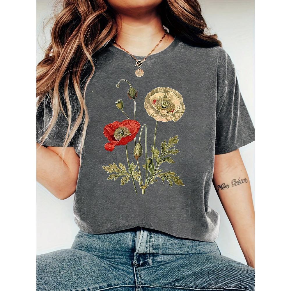 Harajuku Flori și Plante Vintage Tricou de Damă Mânecă Scurtă Gât Rotund Tricou de Vară Topuri pentru Femei Haine