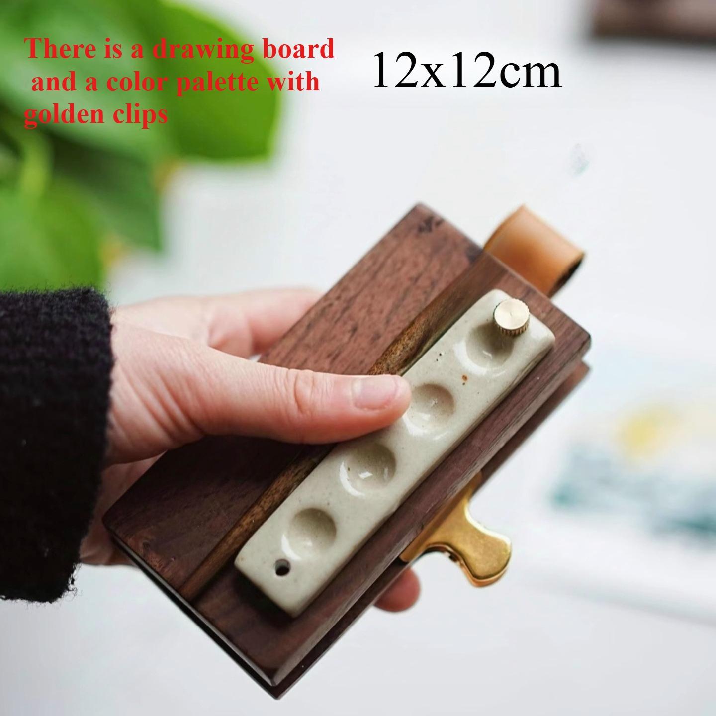 

Handcrafted Solid Wood Folding Ceramic Palettewith Golden Clips Art Set Student Travel Sketching Watercolor Painting Palette