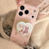 Cute Pink Bear Heart-Shaped Magnetic Stand and Bear Phone Case for iPhone 16, iPhone 17, and iPhone 17 Pro Max