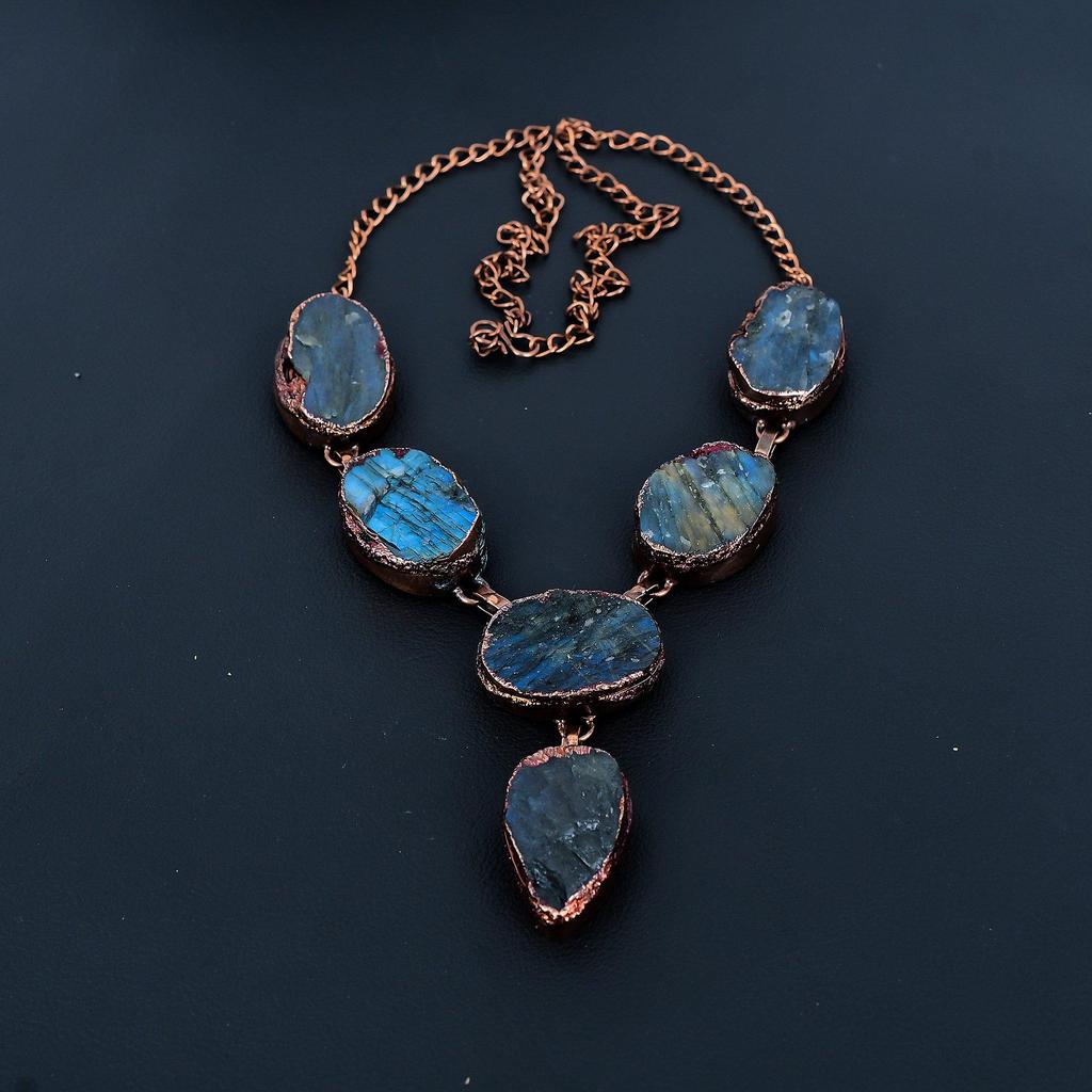Labradorite Necklace Handmade Jewelry, Copper Electroformed  Necklace Designer Gemstone Jewelry Adjustable Chain Necklace