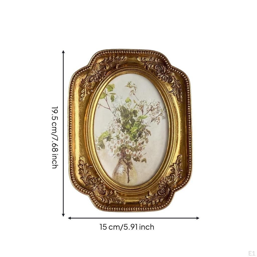 Oval Picture Frame Ornate with Easel Stand VintageStyle for Mantel, Desk, Shelf