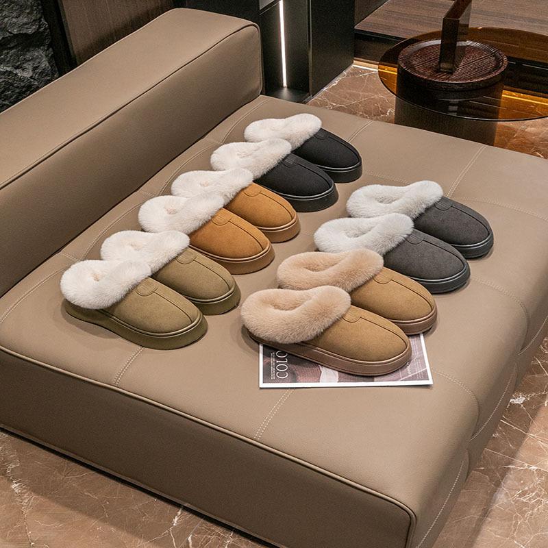 New Women's Thick-soled Cotton Slippers Home Indoor Couple Velvet Warm Feet Comfortable and Non-slip Winter Casual Cotton Mop