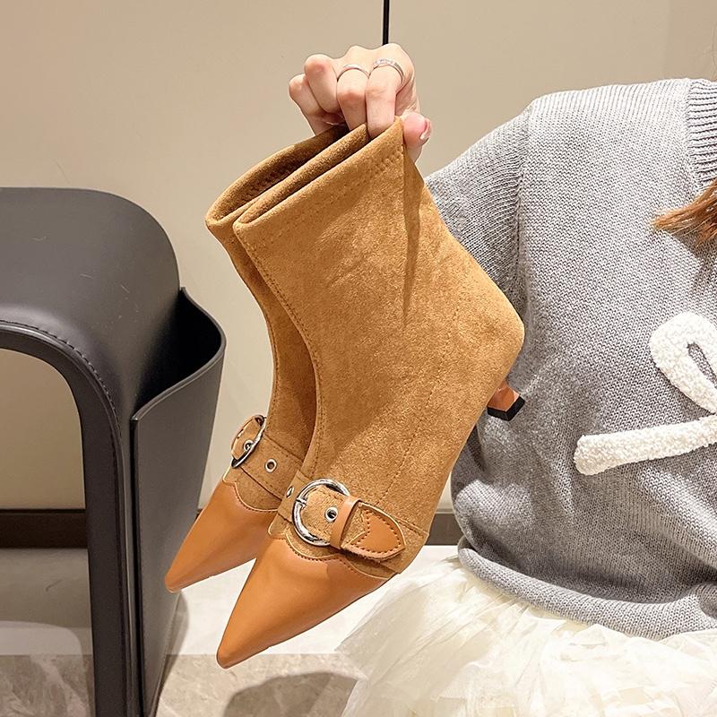 New Style Fashion Women's Shoes Sleeve Women's Boots Autumn Pointed Toe Solid Short Barrel Stilettos or Thin Heels Knight Boots