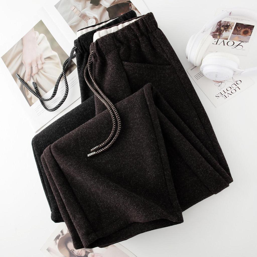 Autumn/Winter 2025 Coffee Wool Loose Wide-Leg Women's Curved Leg Pants