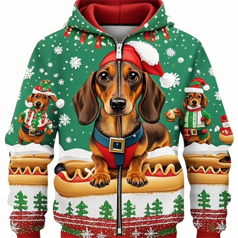 Dog Dachshund 3d Printed Zip Hoodie Sweatshirts For Men Women Kid Clothes Cute Zip-up Hoodies Christmas Spring  Autumn Coat