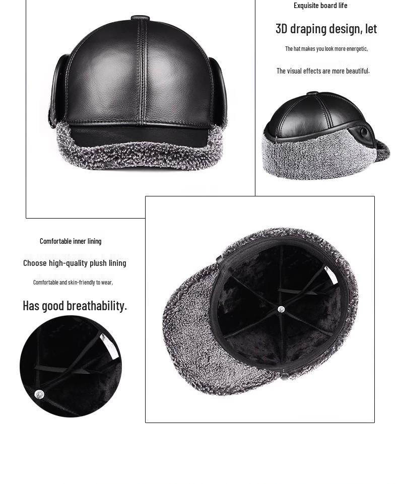 Herren Winter Verdickte Lederhut mit Ohrenschutz für ältere Menschen