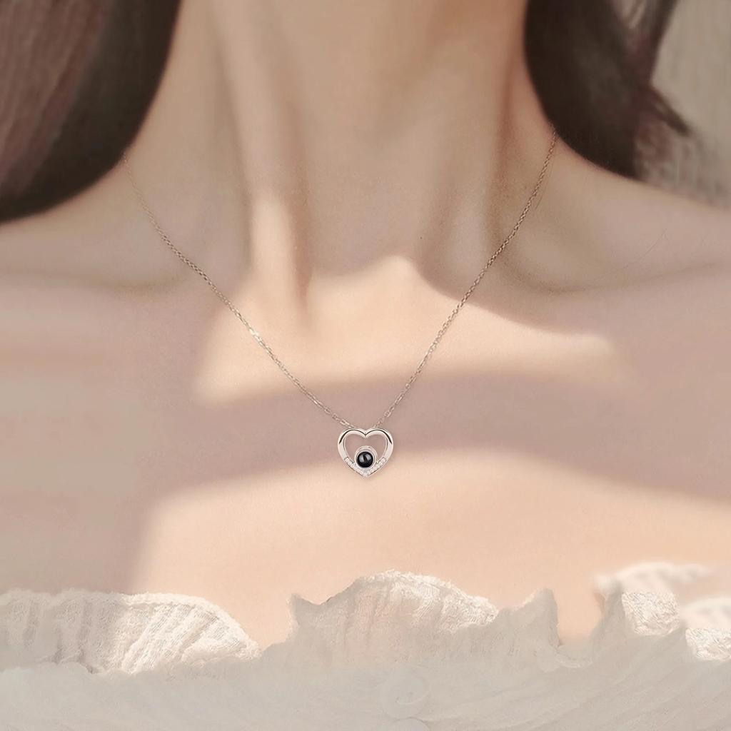 Collana Proiezione Foto Personalizzata Amore con Foto all'Interno Ciondolo Cuore di Cristallo Choker con Foto