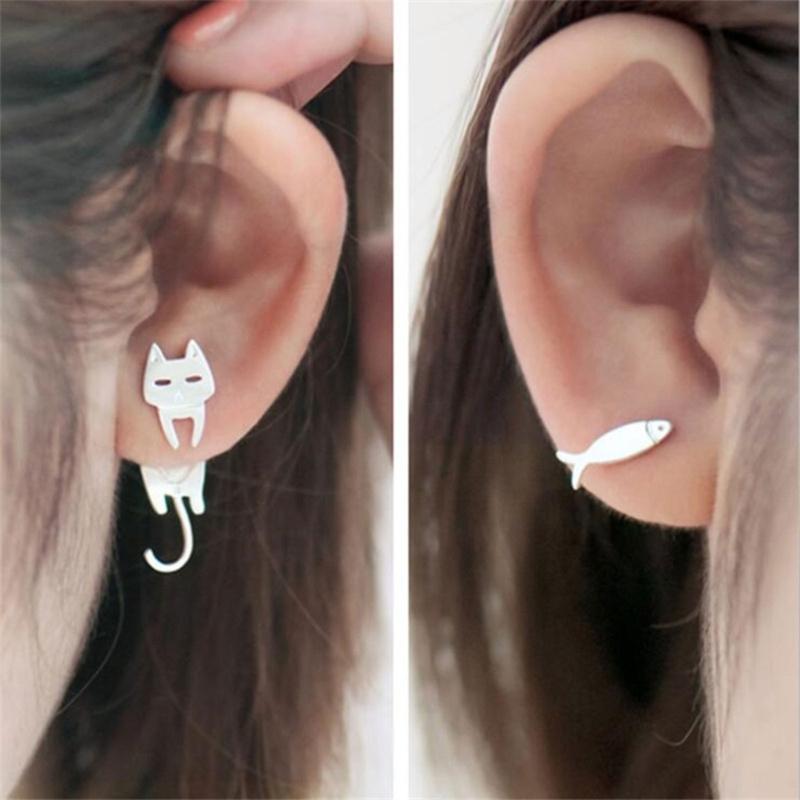 Asymmetrische Katze Fisch Ohrstecker Temperament Piercing Ohrringe Mode Party Schmuck Kleine Ohrstecker Weihnachtsgeschenk