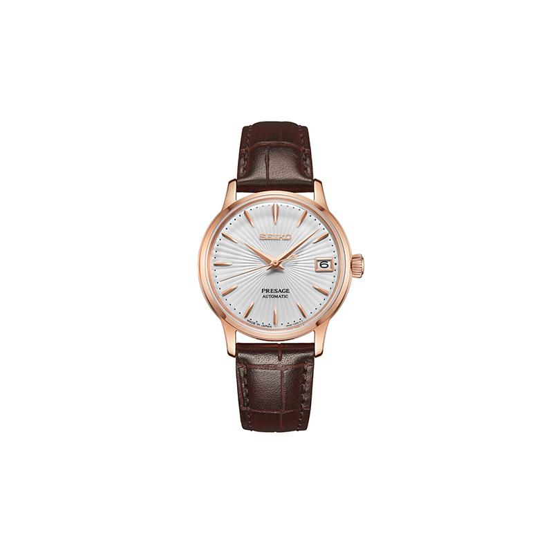 SEIKO Presage series pilot series business transparent bottom gold Automatic leather strap women s watch white dial SRP852J1 золотой