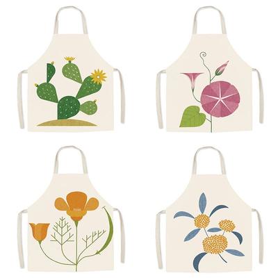 Cartoon Illustration Linen Sleeveless Apron Home Kitchen Cooking Bib Nail Shop Florist Work Clothes