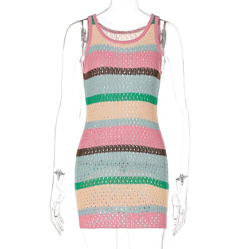 

European and American 2024 Summer New Sexy Slim fit round Neck Sleeveless Color Sheath Dress Foreign Trade Women Color L