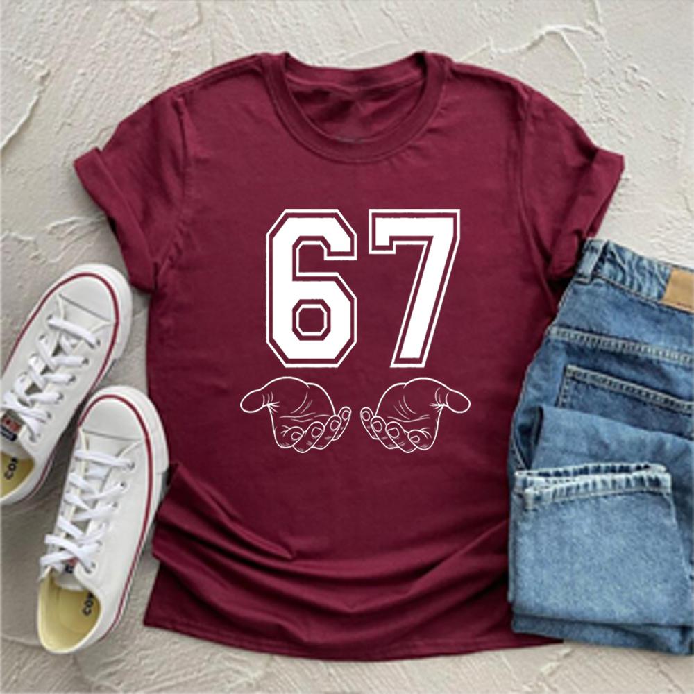 Funny Six Seven T-shirt 67 Hand Tshirt Meme Generation Alpha Tshirt 67 Tee Unisex Short Sleeves Tops Funny Gen Alpha Gift