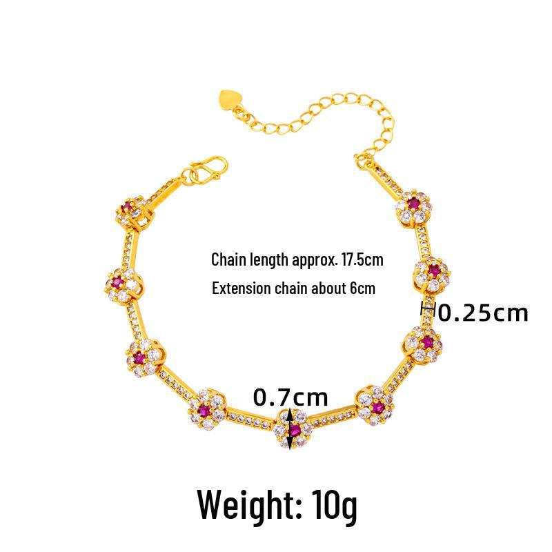 Luxurious Vietnamese Sand Gold Beaded Women's Diamond Flower Minimalist Bracelet