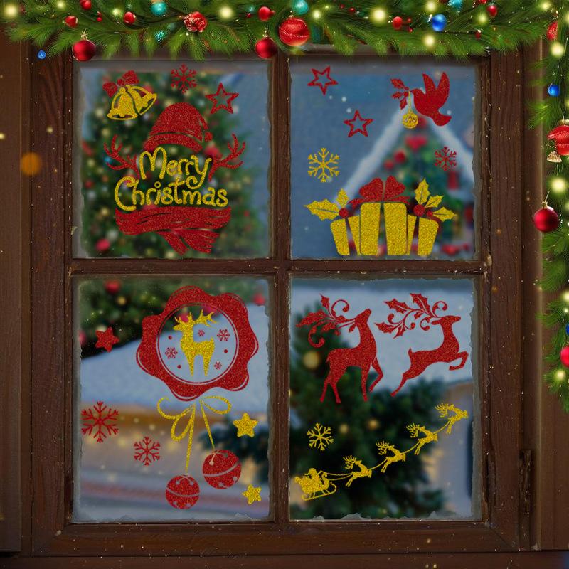Weihnachtsrentier Elektrostatische Aufkleber, Schaufensterdekorationen, Fenstergitterwerk, Glastür Goldaufkleber