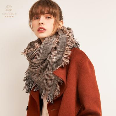 100% Pure Wool Womens Long Plaid Scarf With Tassels Winter Fashion Shawl British Style