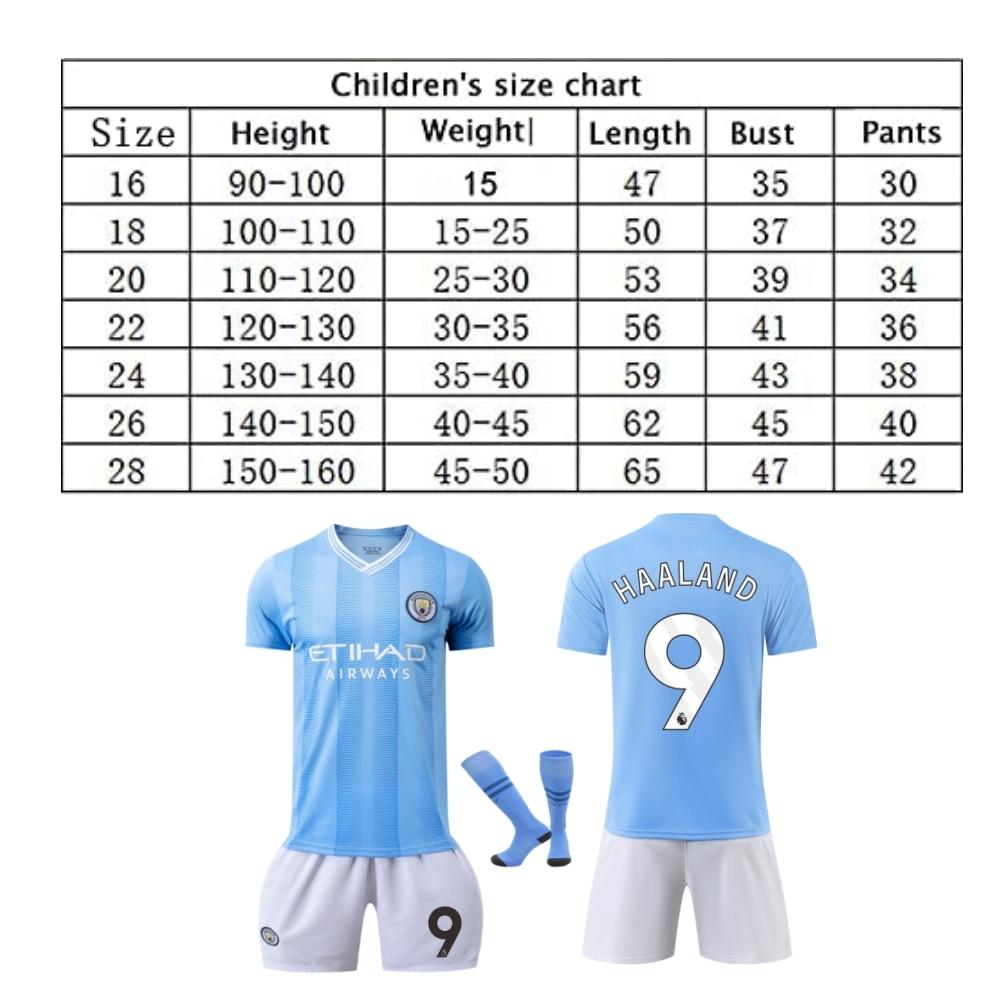 2324 Manchester City Haaland Set Maglia da Calcio Kit Casa Manica Corta Blu Traspirante Asciugatura Rapida
