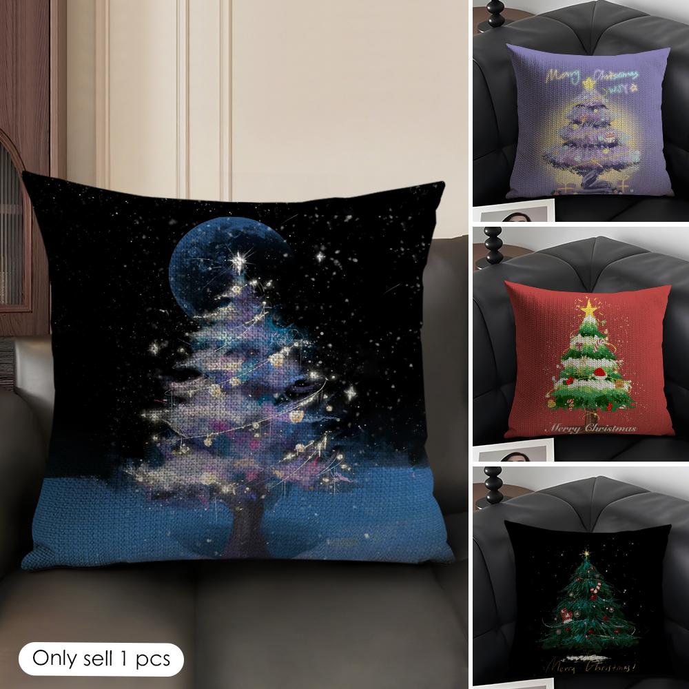Christmas Tree Cool Printed Cushion Cover Natural Linen Organic Fabric DoubleSided Printing Sofa Home Decor Gift Pillow Case