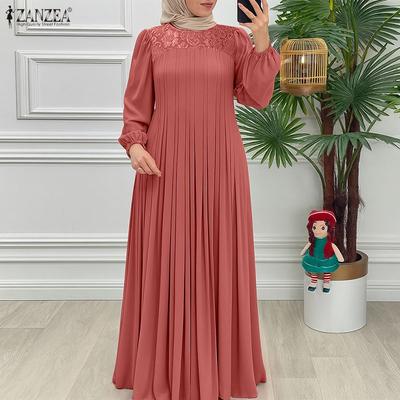 Robe Décontractée à Manches Longues pour Femmes avec Patchwork de Dentelle et Col Rond