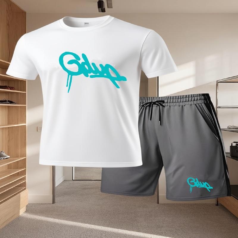Youth Men's Fashionable Casual Sports Two-Piece Set Print Summer Short-Sleeved T-Shirt And Shorts Ensemble