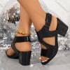 Fashion Comemore Summer New High-heeled Black Peep Toe Sandals for Women Soft Leather Gladiator Sandalias Large Size Dress Women's Shoe