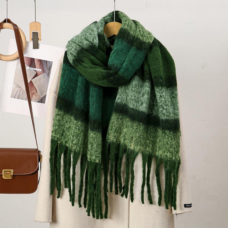 New Scarf Women Female Winter Mohair Warm Thickened Long Scarves Soft Patchwork Coarse Braid Tassel Shawl Viscose Wrap Shawls