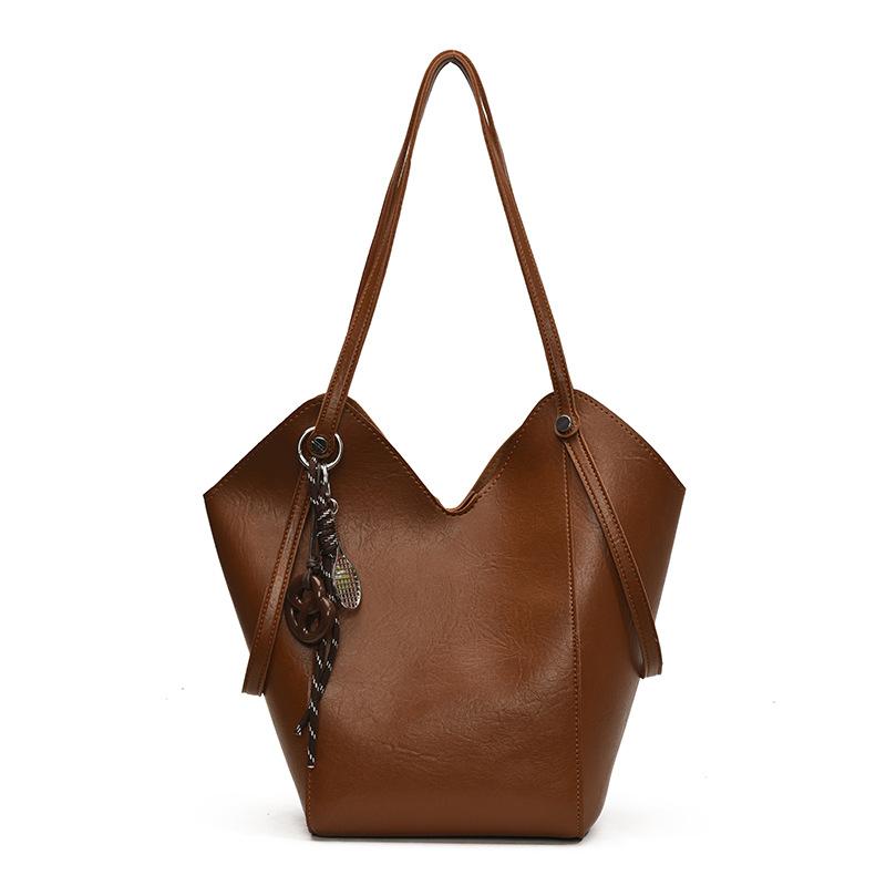 

Сумка большой вместимости Женская новая модная сумка через плечо Универсальная сумка-тоут для поездок no pendant коричневый