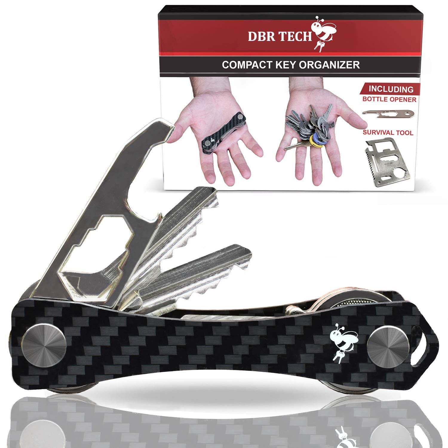 

Компактный держатель для ключей и зажим для денег из углеродного волокна, тонкий карманный органайзер для ключей, включает открывалку для бутылок, вмещает до 20 ключей, расширенный набор, 4 простых и элегантных