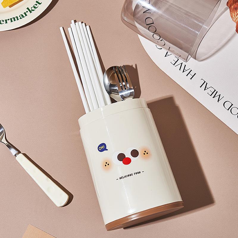 Dustproof Chopstick Holder with Lid Kitchen Home Cutlery Spoon Drainage Organizer Rack Cartoon Tableware Organizer for Utensils