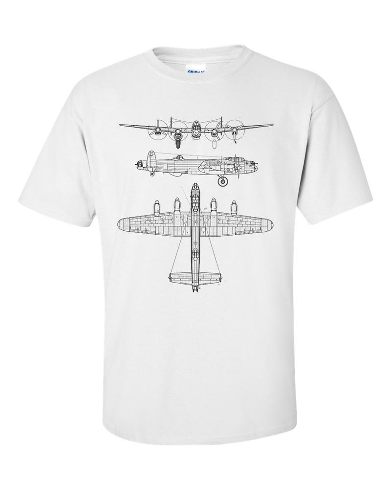 Lancaster Bomber Technical Drawing Blueprint Aircraft RAF WW2 TShirt 2XL