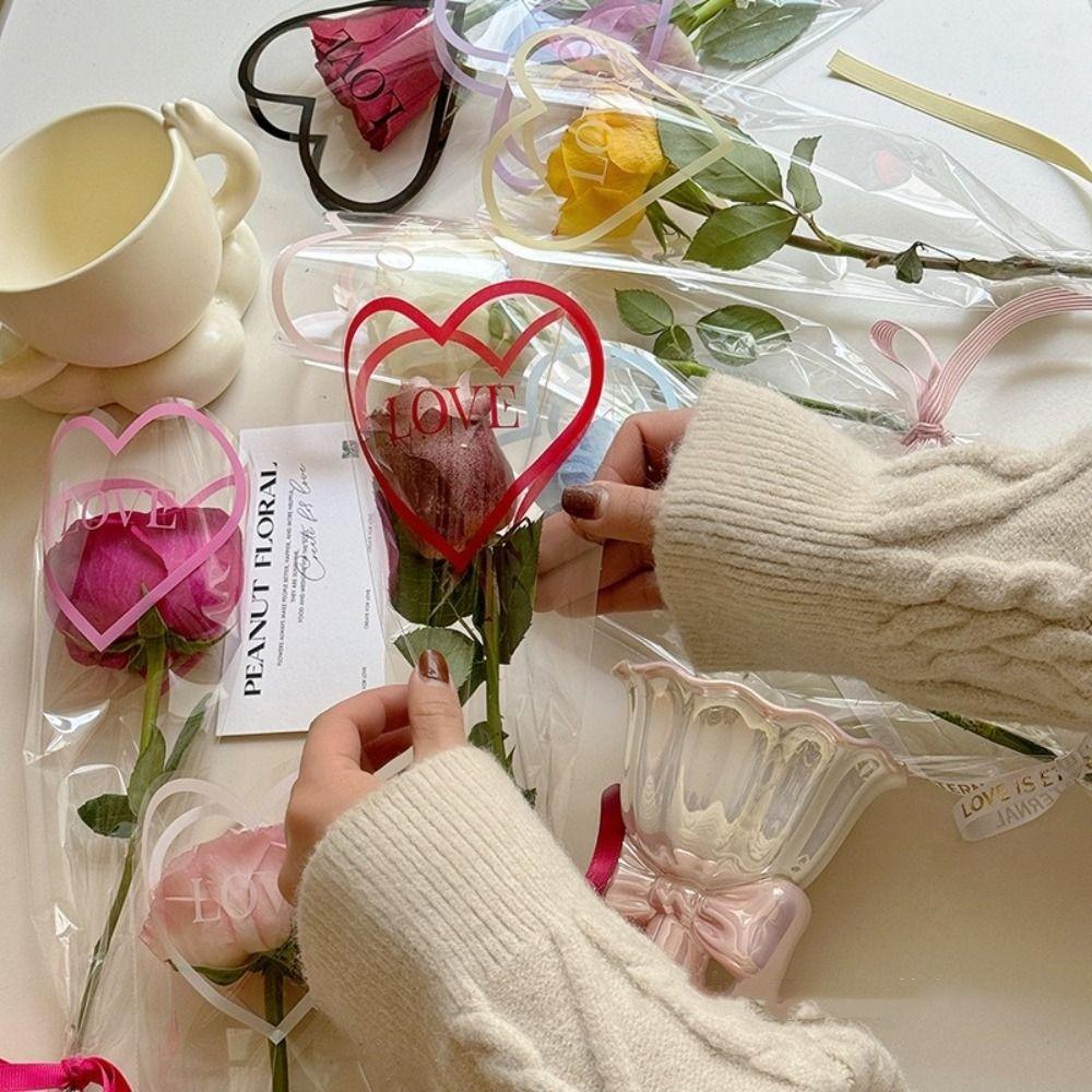 

50pcs Single Rose Bouquet Packing Bag Transparent Flower Packaging Bag Valentine s Day 50pcs-12.5*4*43cm червоний