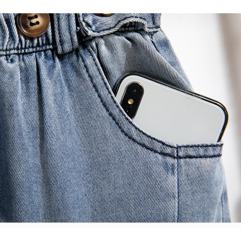 Spring Autumn New Elastic Waist Jeans Women's Large Size Fashion Harem Pants Double Pocket Versatile Loose Ankle-length Pants