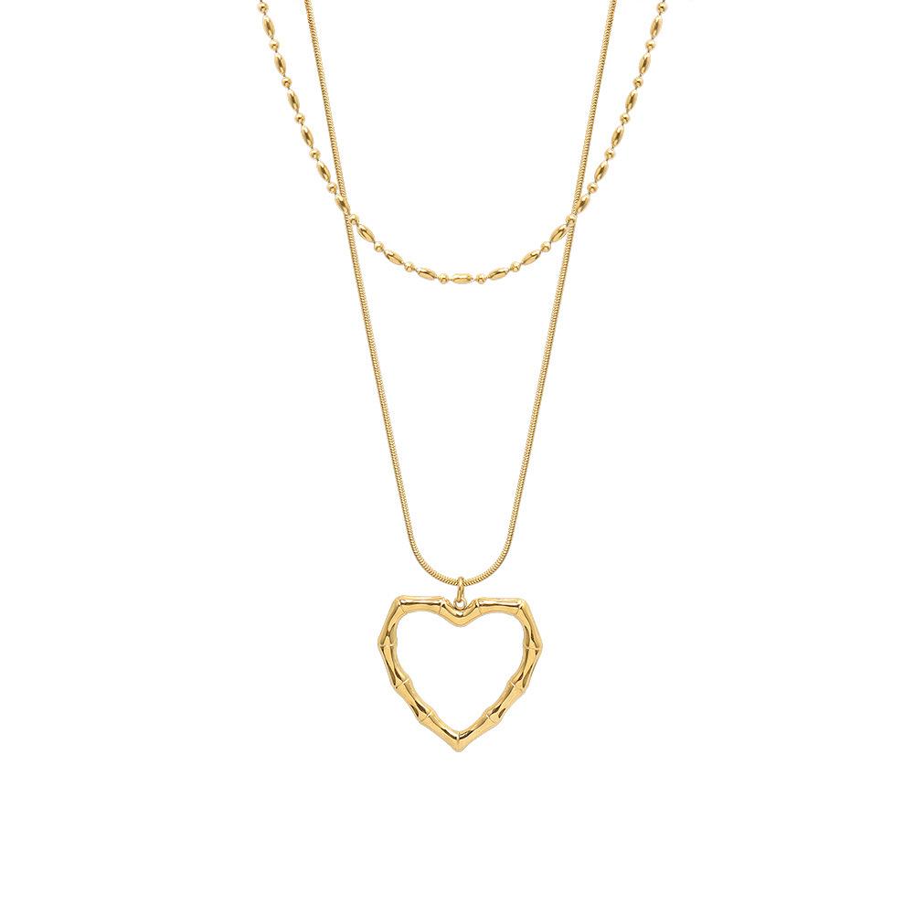 French Chic Double-Layer Heart Pendant Necklace - 18k Gold-Plated Titanium Steel for Women
