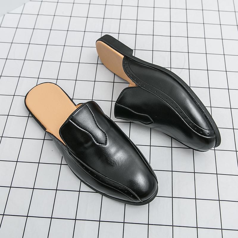 Fashion Handmade Man Muller Shoes Summer Men Casual Leather Shoes Moccasins Breathable Slip on Half Drag Mens Driving Loafers Lazy Flats
