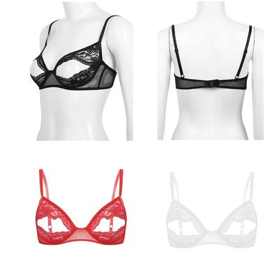 Women Lace Bra Soft Sexy Lingerie Floral Adjustable Shoulder Straps Open Nipple Split Bralette Wire-free Unlined Bra Crop Tops