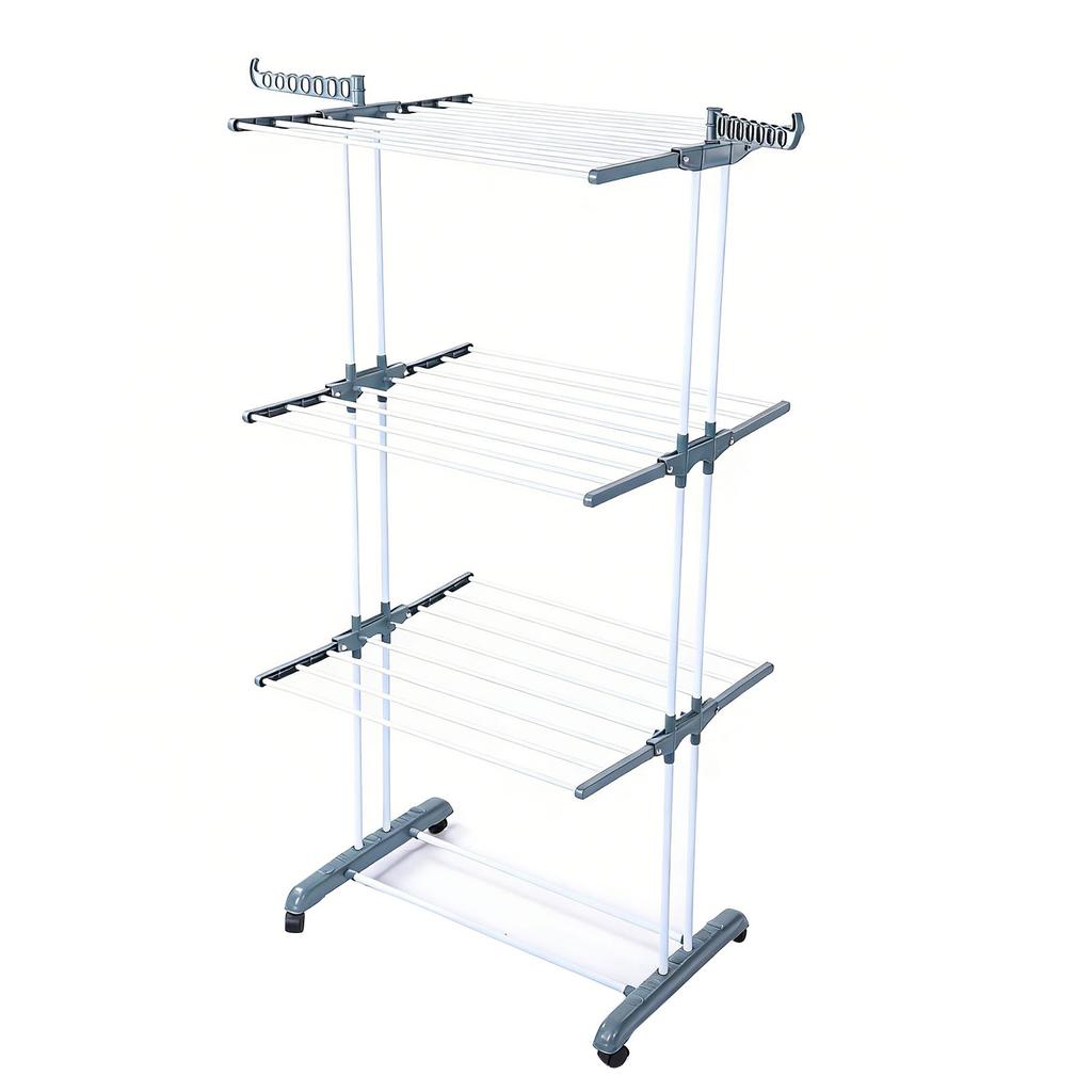 Laundry Drying Rack Multifunctional Movable 3 Layers Space Saving Foldable Clothes Horses Rack