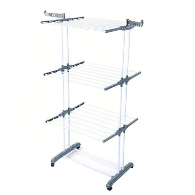 Laundry Drying Rack Multifunctional Movable 3 Layers Space Saving Foldable Clothes Horses Rack