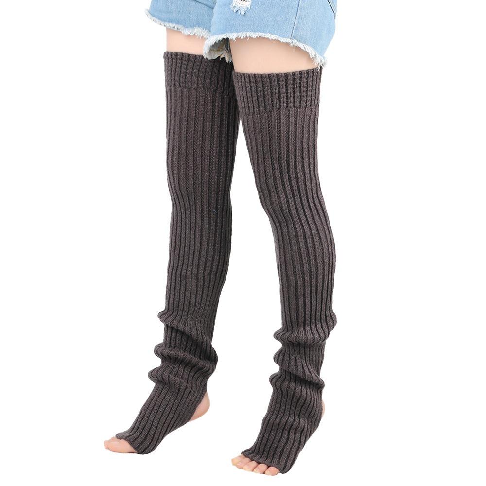 Female Legwear 80cm Leg Warmers Knitted Winter Warmth Warm Foot Cover Solid Color Wool Material Boot Warmers Yoga Practice