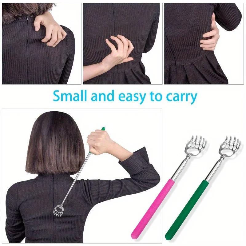 A single bear claw back scratcher, telescopic metal manual back scratcher with soft rubber handle, extendable claw design.