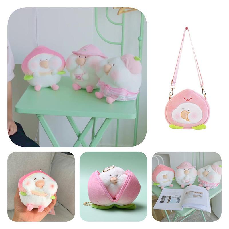 Peach Toby Plush Toy Stuffed Doll Pillow Out Storage Messenger Bag Girls Gift