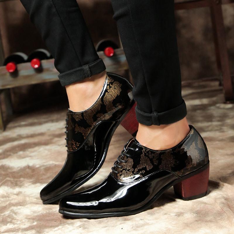 Men Formal Shoes High Heels Pointed Toe Leather Shoes Increased Shoes Business Shoes Lace Up Shoes