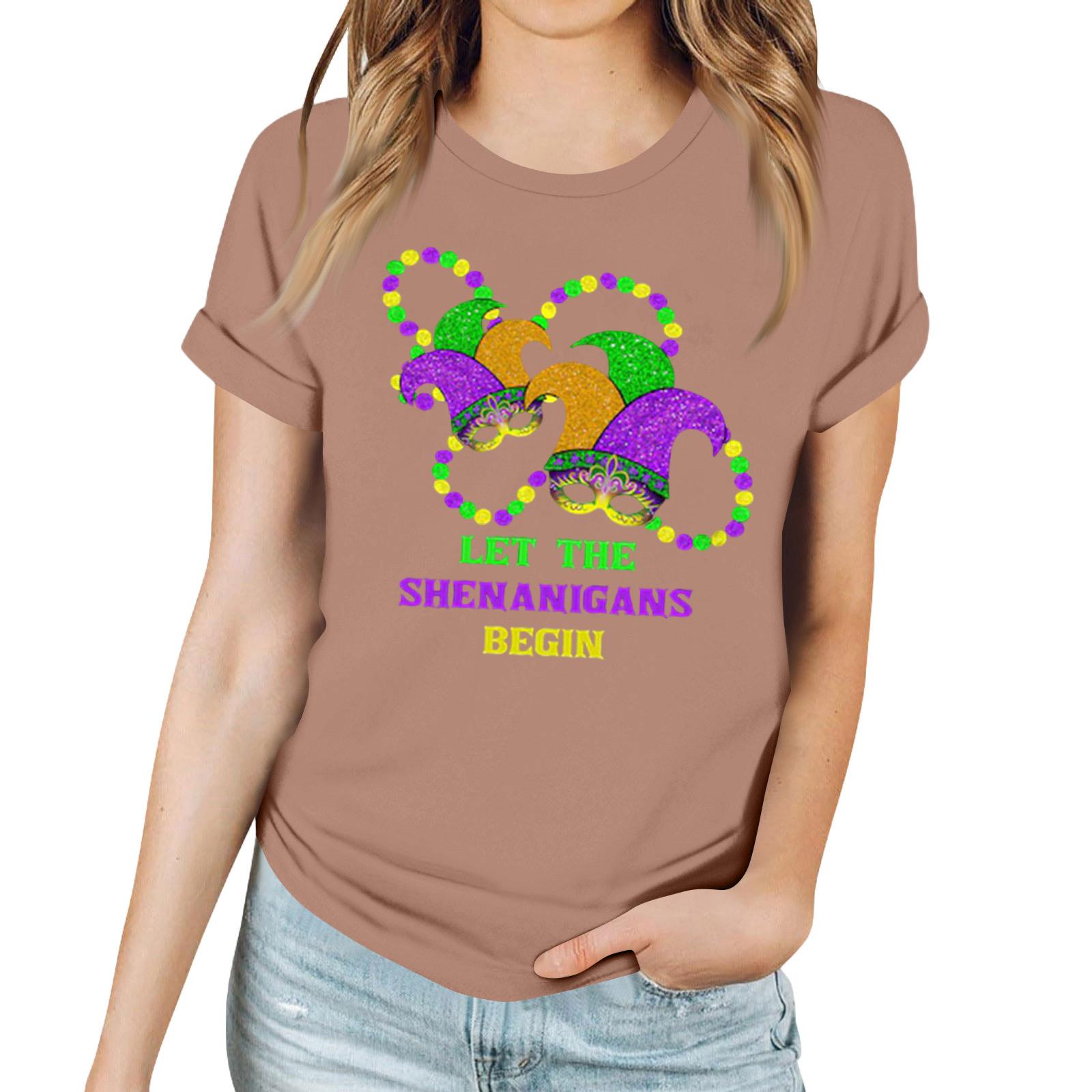 

Женская повседневная футболка с карнавальным принтом, пуловер с круглым вырезом, топ с коротким рукавом L