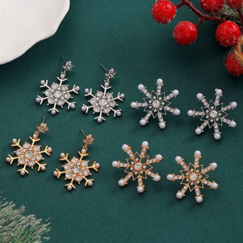 Crystal Zircon Earrings Sparking Pearl Studs New Year Party Christmas Earrings Jewelry Accessories