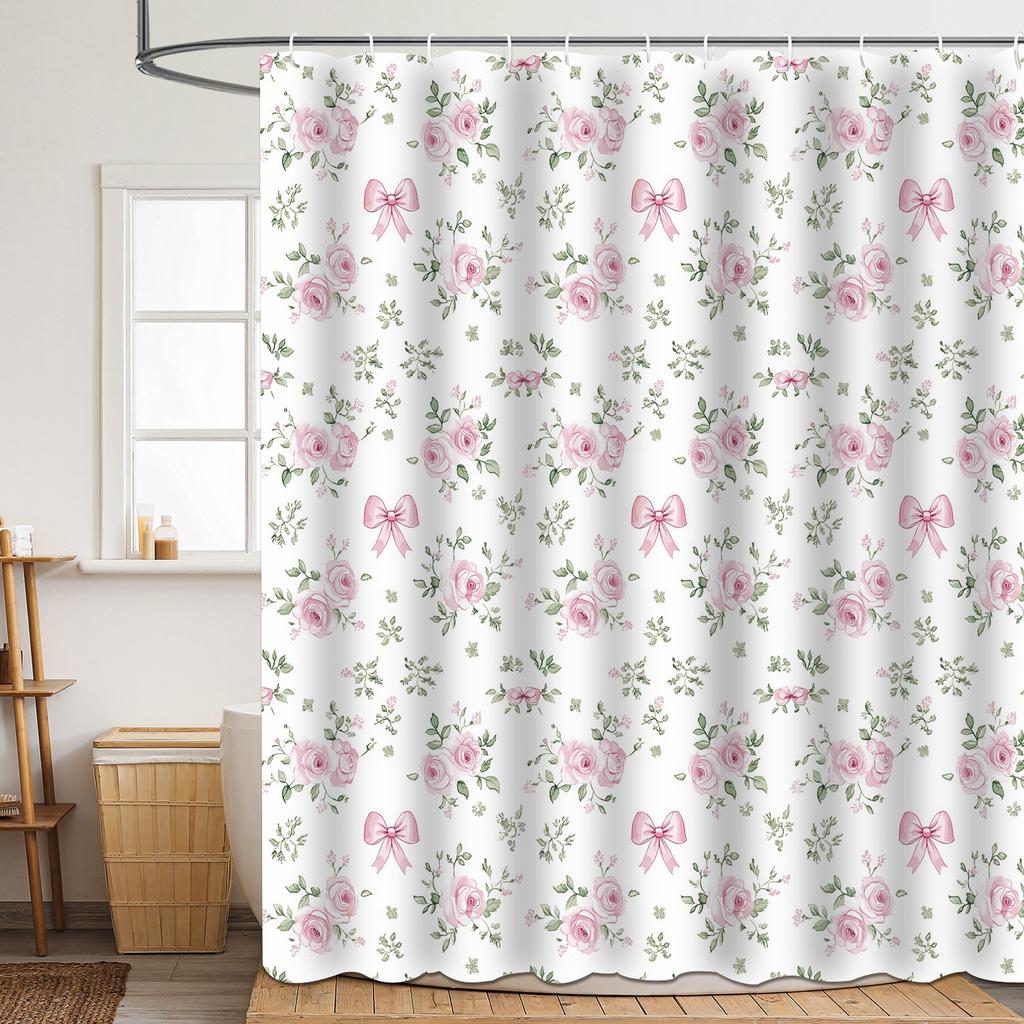 Shower Curtain Flower And Plant Leaf Polyester 3D Digital Printing Shower Curtain Waterproof And MildewProof Shower Bathroom Partition Curtain