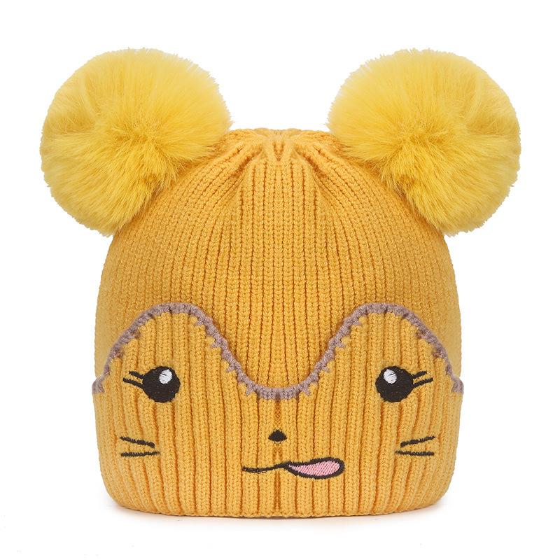 NORTHWOOD Children's Cute Cartoon Fur Ball Knitted Hat Winter Cold-proof Warm Baby Kids Woolen Hat for Boys Girls Beanies Hat